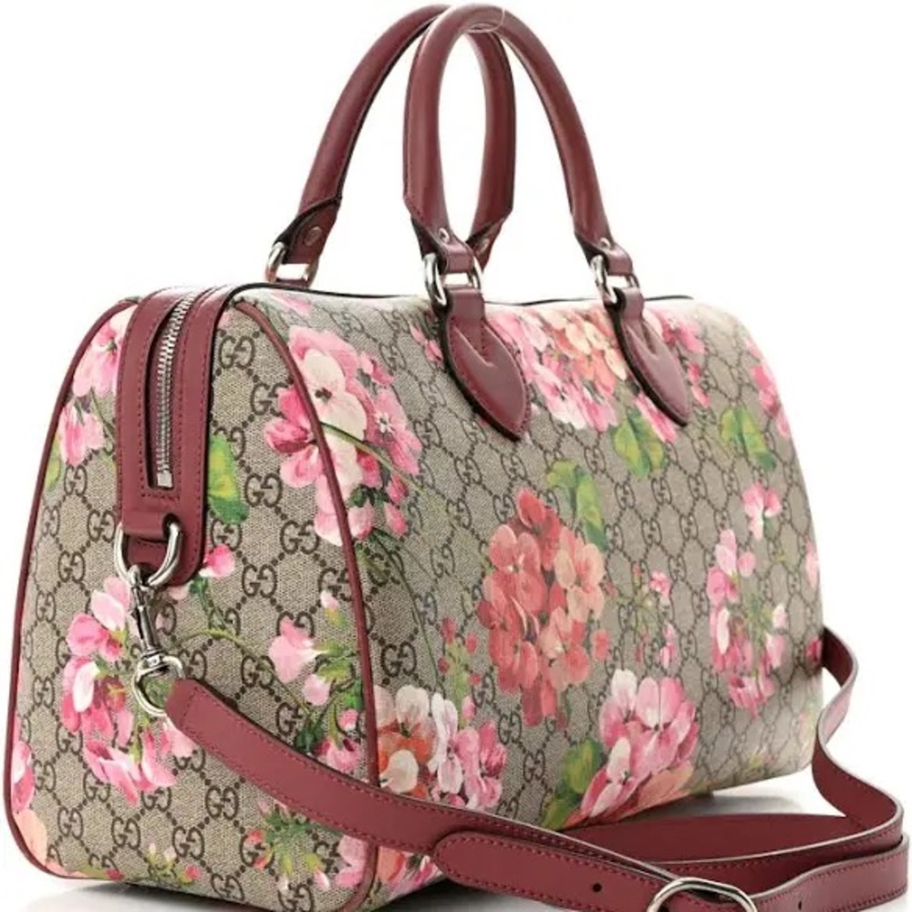 GG Supreme Monogram Blooms Medium Boston Beige Multicolor Dry Rose